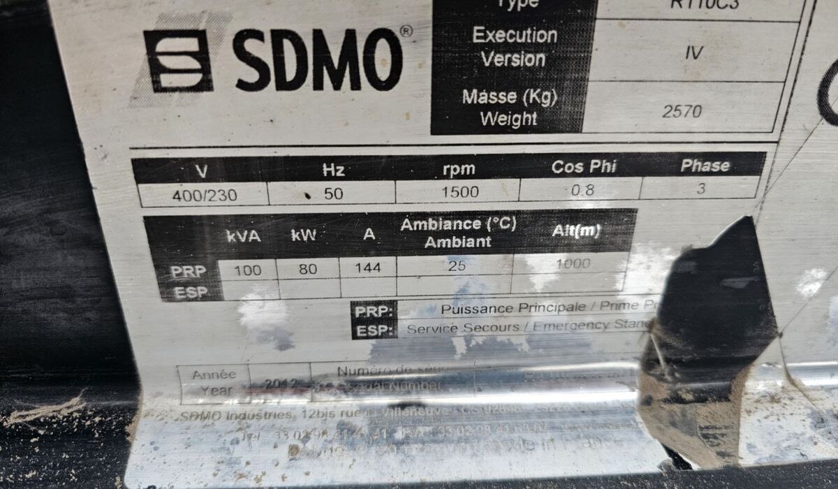 Дизельный генератор SDMO R110 PC, 80 кВт, б/у